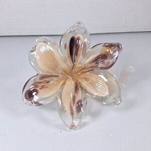Murano Hand Blown Italian Art Glass Lily 6 Petal Flower Curled Stem beige cream